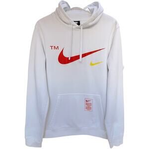 Nike Hoodie Mens Large White Swoosh Graphic Pullover Sweatshirt Athletic